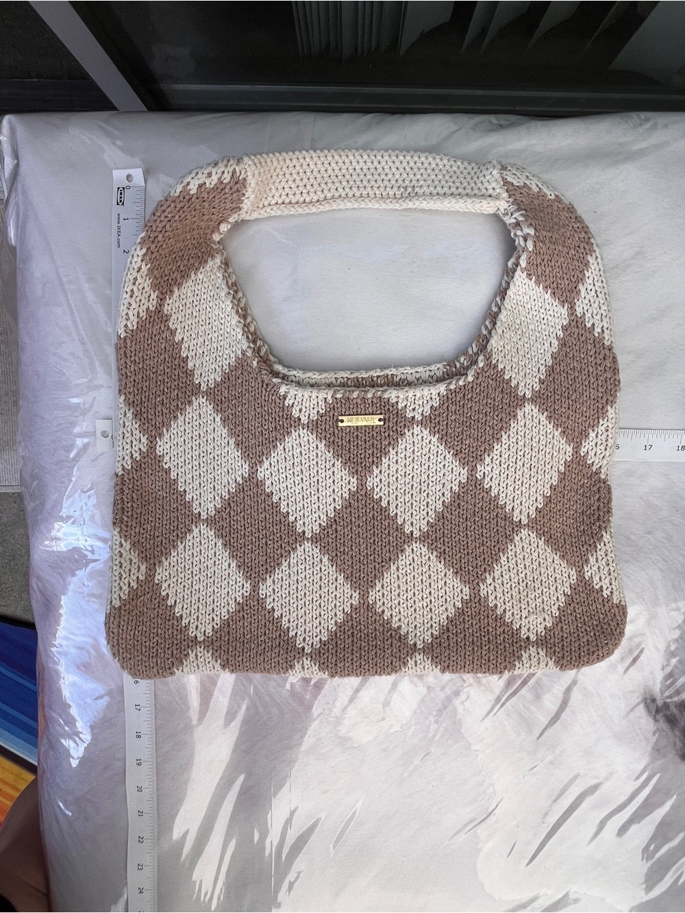 Knitted Diamond Tote Bag in Beige and Cream Kopari limited edition